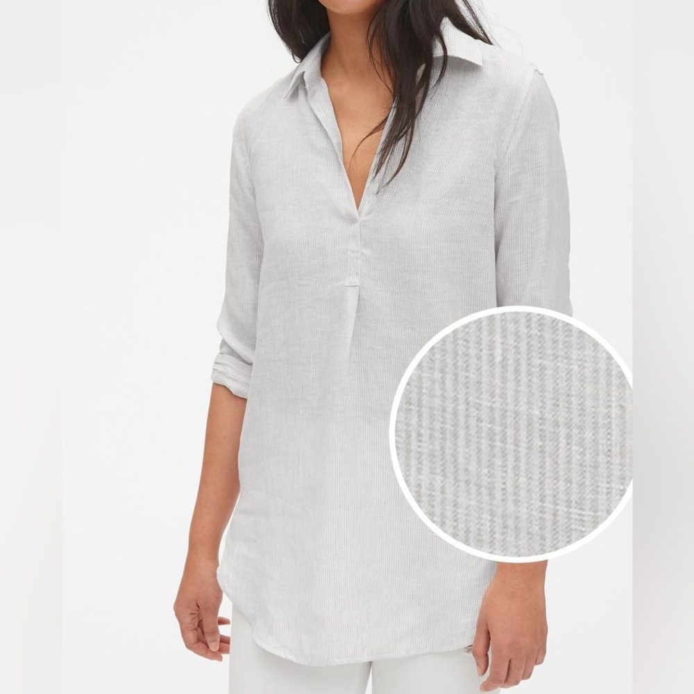 Gap Linen Stripe Popover Tunic Top Size Small S Beige Neutral